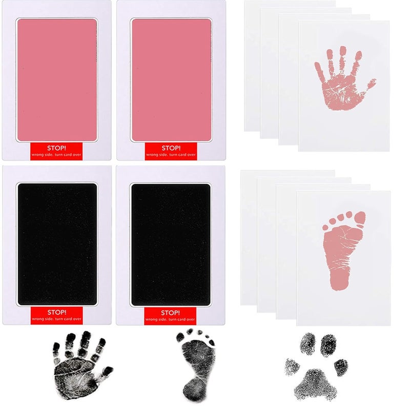 LelonHo Inkless Hand and Footprint Kit Clean Touch Ink Pad for Newborn Baby Pet Paw Print Kit(4 Ink Pads,8 Imprint Cards) (2 Pack Pink and 2 Pack Black) - Image 1